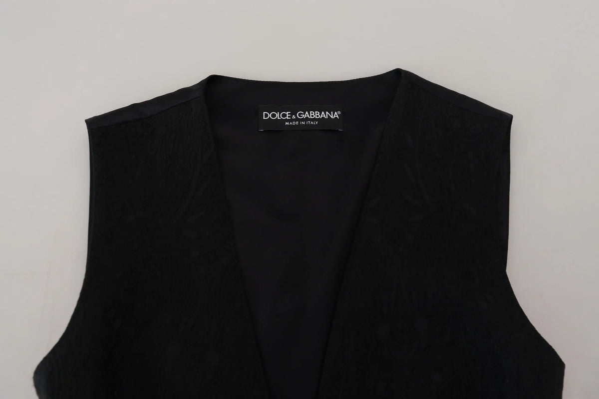 Dolce & gabbana black brocade sleeveless vest top with button down and sleek minimalist design