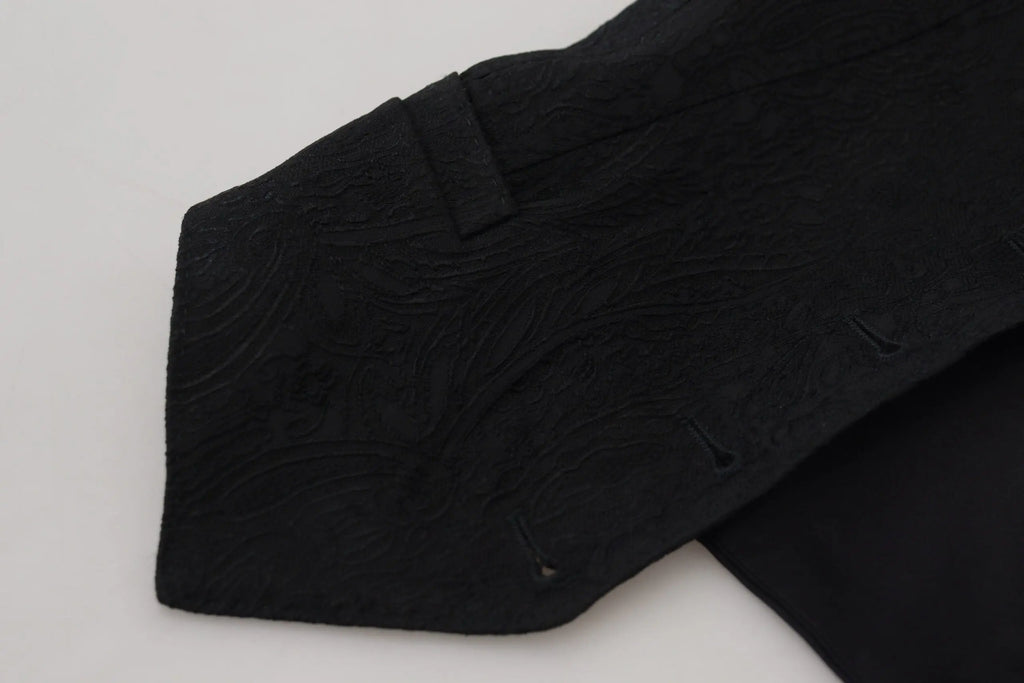 Gilet sans manches dolce & gabbana noir en brocart avec motif floral embossé subtil