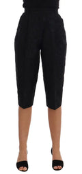 Pantalon capri noir texturé dolce & gabbana en brocart taille haute avec motif subtil