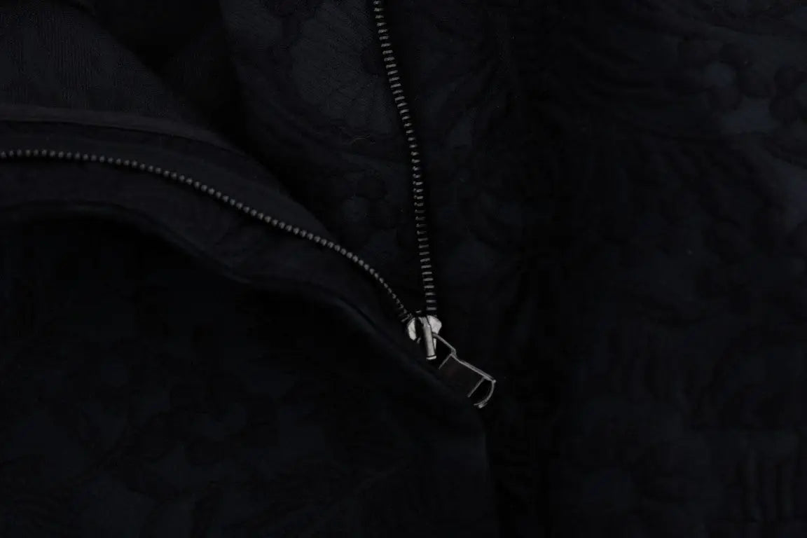 Veste noire dolce & gabbana avec fermeture éclair argentée et tissu texturé