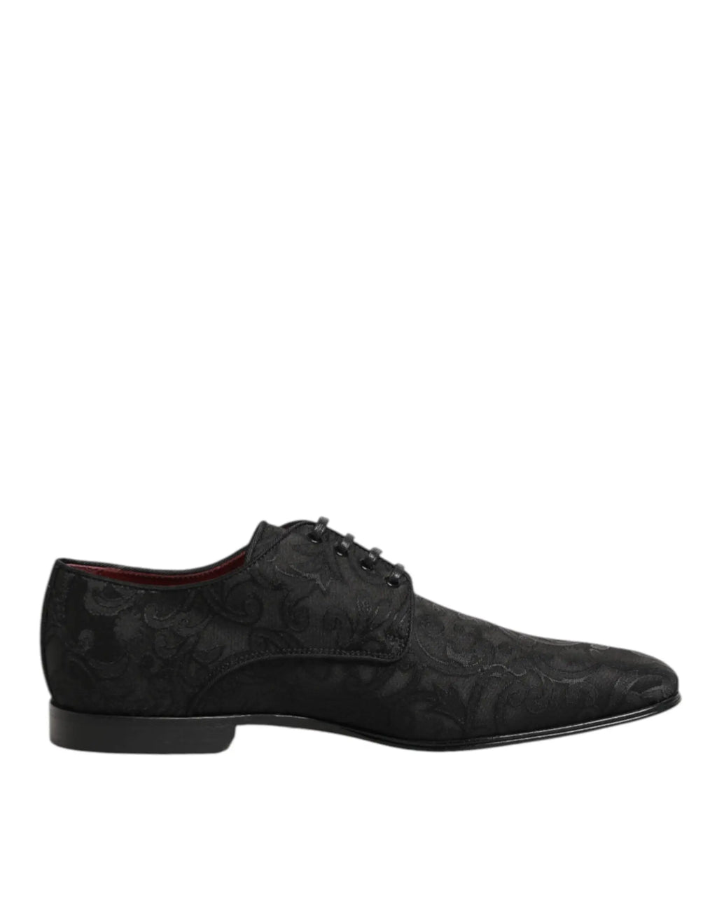 Dolce & Gabbana chaussures derby noires en daim avec motif floral embossé et doublure rouge contrastante
