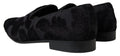Dolce & gabbana mocassins noirs en velours brocart avec motif floral subtil et talons blocs bas formels