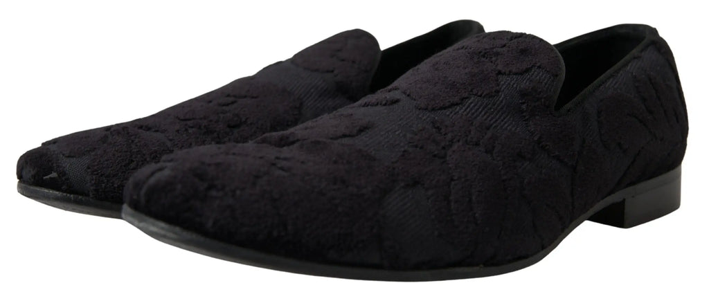 Dolce & Gabbana mocassins noirs en brocart avec motif en dentelle et talons bas en bloc pour chaussures formelles