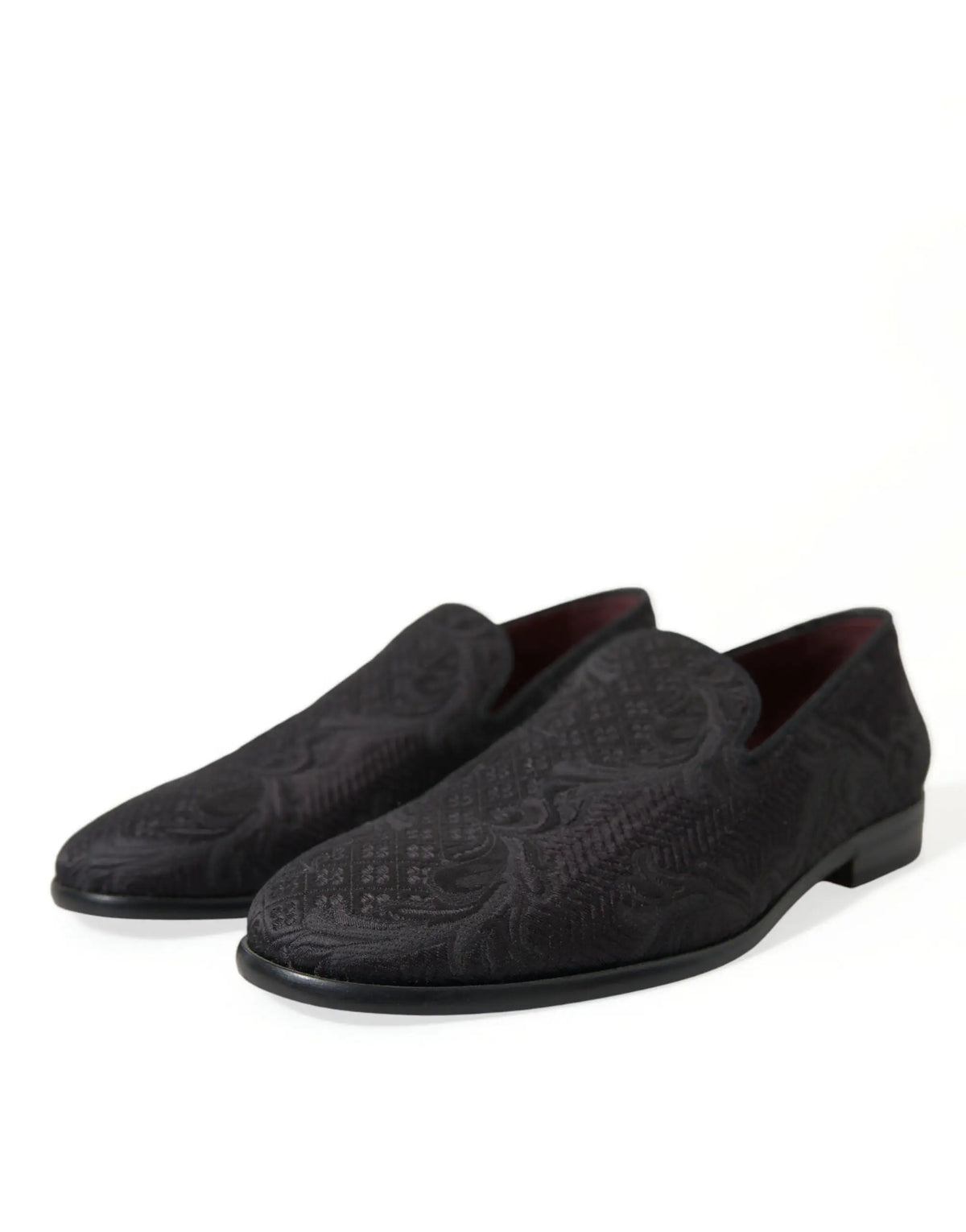 Dolce & gabbana black brocade men slip on loafer dress shoes with subtle intricate embroidered pattern and sleek design