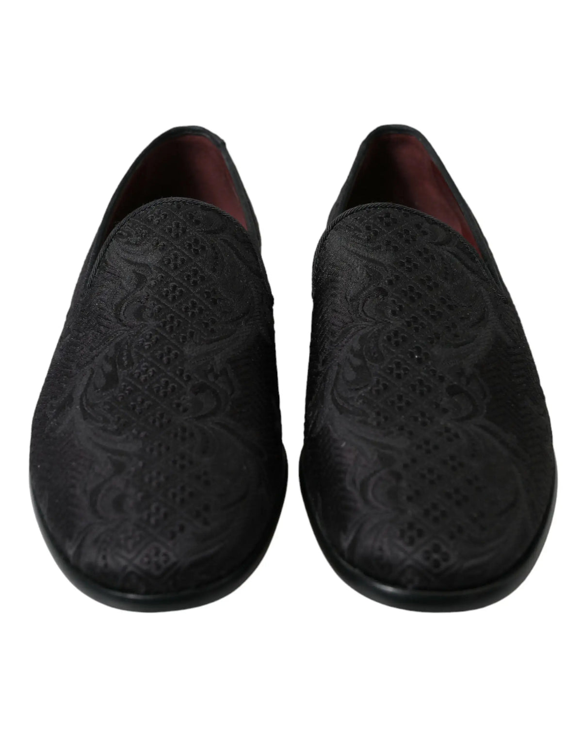 Dolce & gabbana mocassins noirs en cuir embossé à motif floral brocart pour homme pour tenue élégante