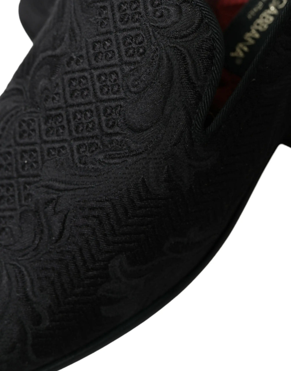 Dolce & gabbana mocassin homme noir en brocart avec motifs cachemire et géométriques brodés, slip-on habillé