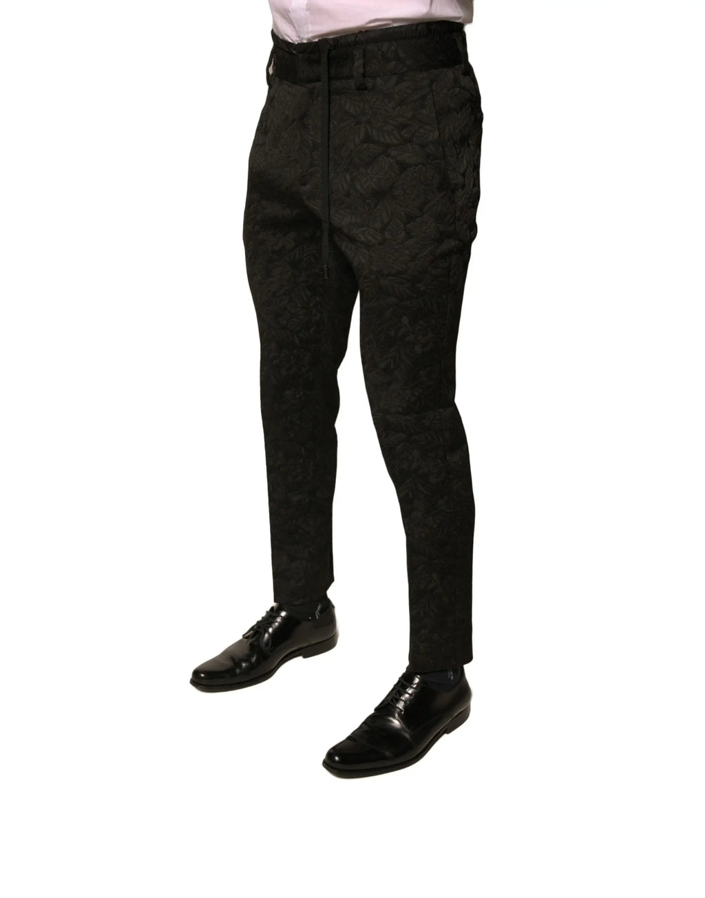 Pantalon habillé skinny homme dolce & gabbana noir en polyester brocart à motif floral avec ceinture assortie