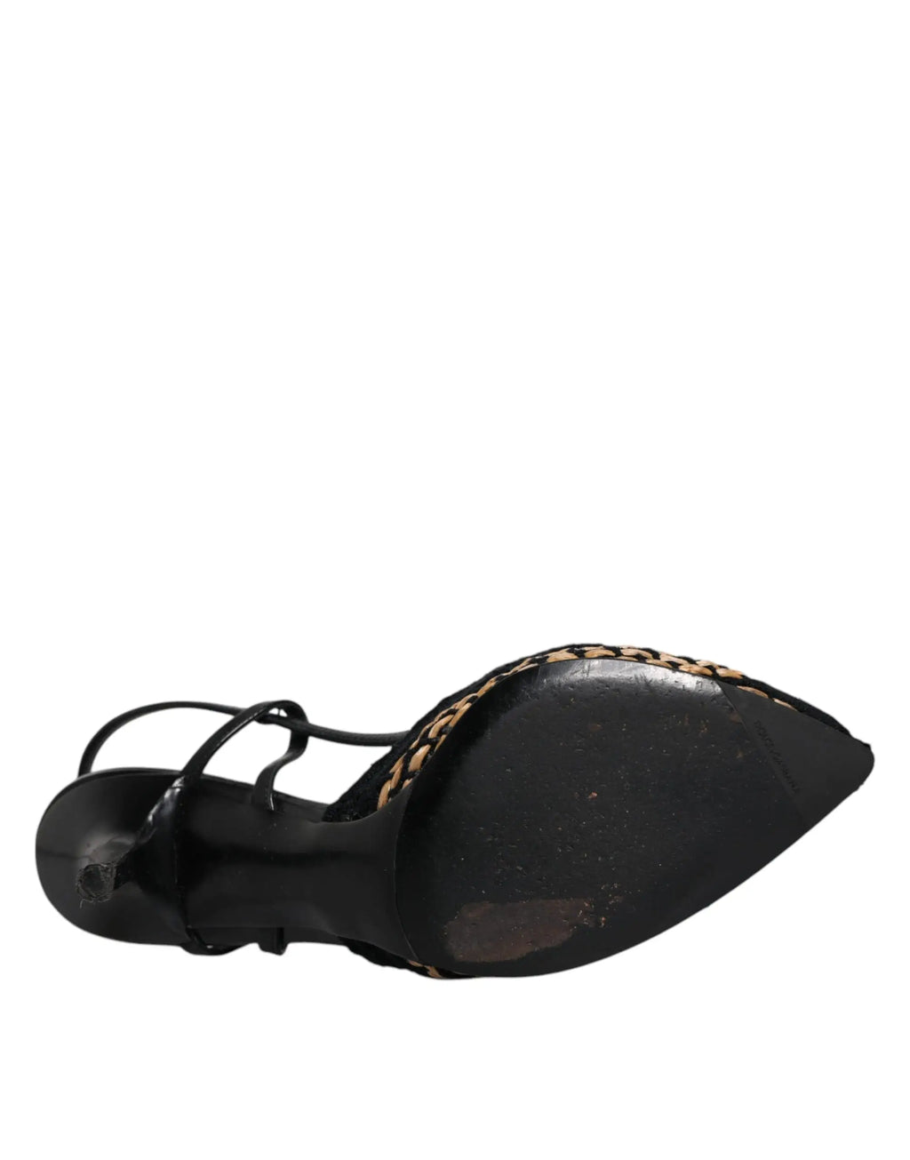 Dolce & gabbana noir et marron sandales à talons hauts en dentelle avec lanières arrière et détails léopard