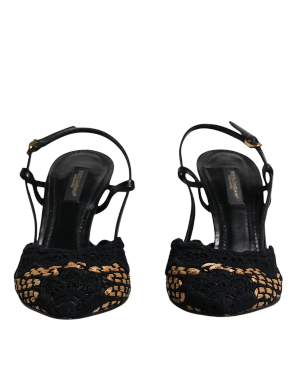 Dolce & gabbana sandales à talons hauts en dentelle tissée noire et marron avec bride arrière slingback