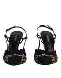 Dolce & gabbana sandales à talons hauts en dentelle tissée noire et marron avec bride arrière slingback