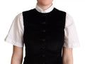Dolce & Gabbana waistcoat vest en velours noir avec col montant et boutons foncés motif léopard marron noir