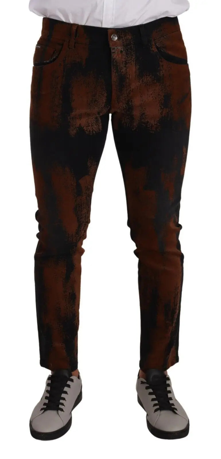 Jean slim denim en coton tie dye noir et marron de dolce & gabbana