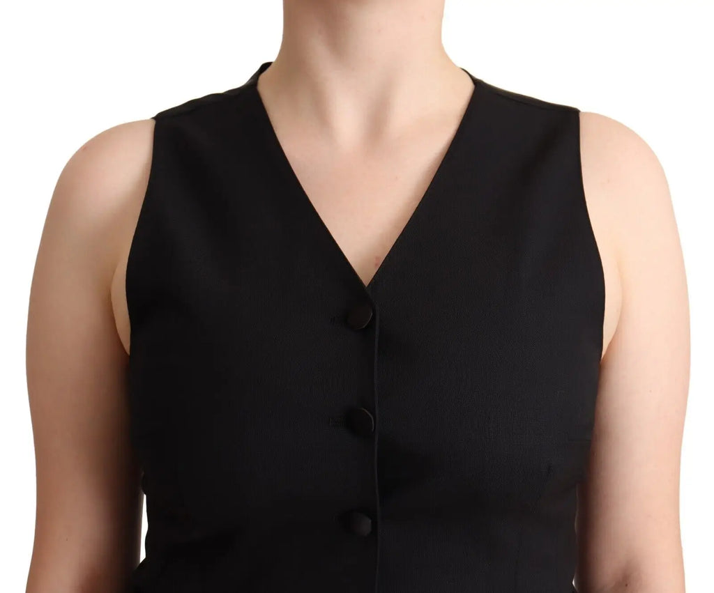 Dolce & gabbana gilet sans manches noir en viscose avec col en v et trois boutons assortis sur le devant
