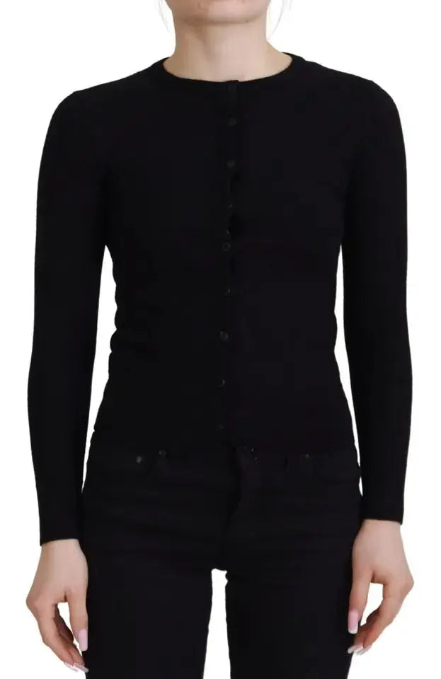 Cardigan noir dolce & gabbana en laine avec boutons, col rond et manches longues, coupe slim