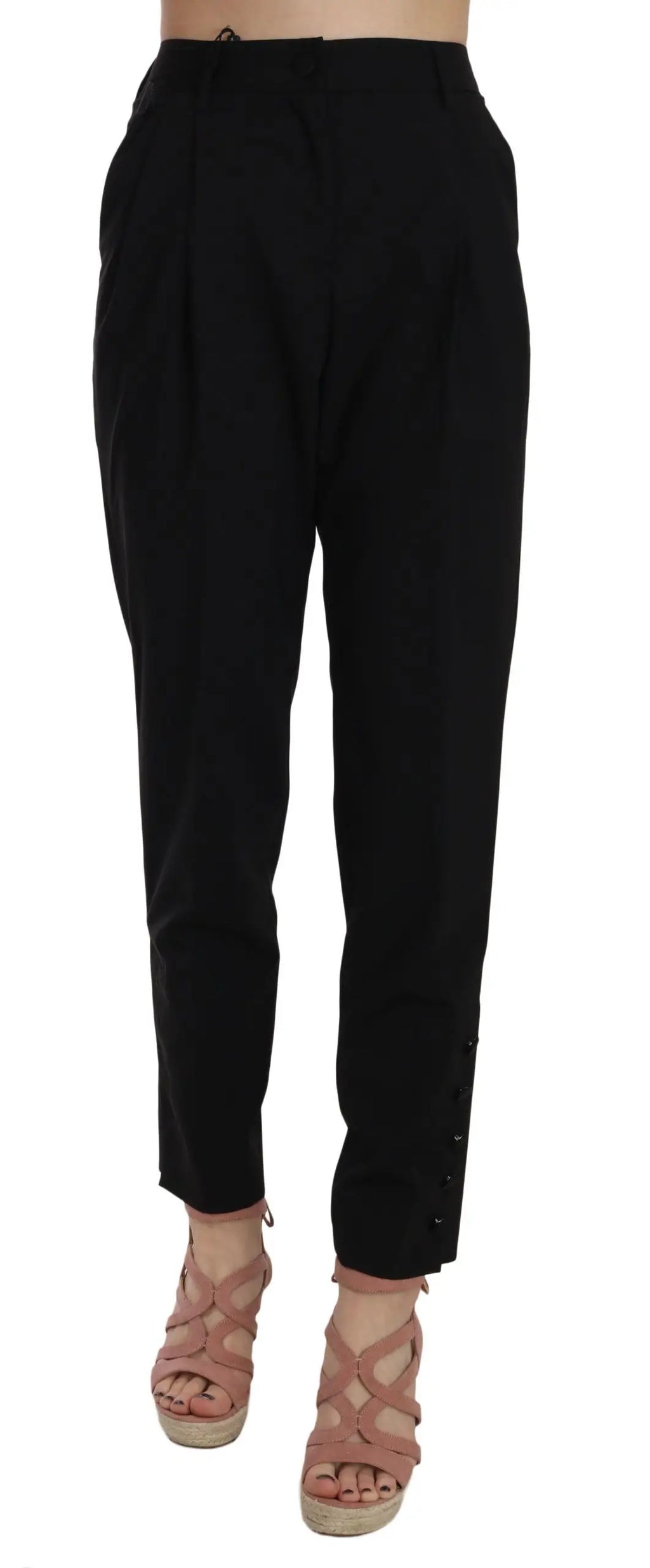 Dolce & gabbana pantalon noir plissé tapered avec boutons aux poignets en tissu qualité supérieure