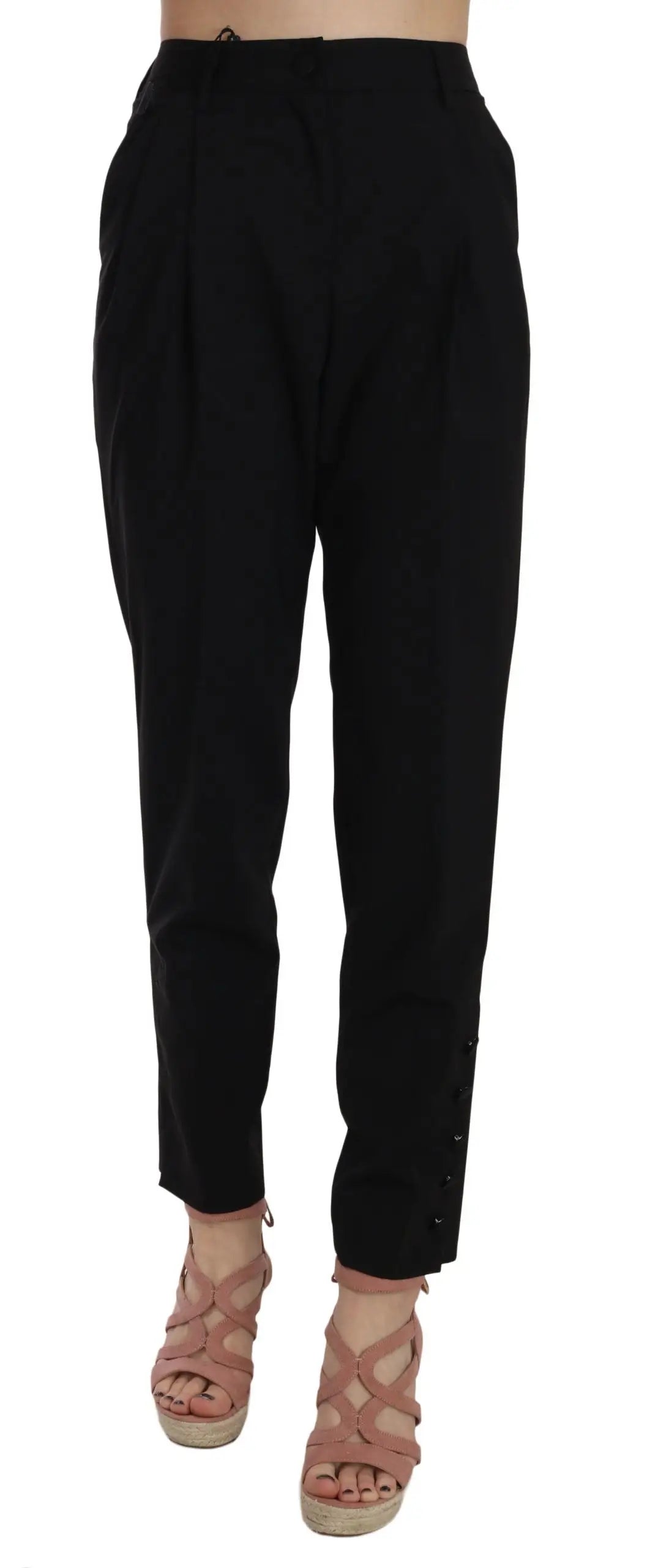 Dolce & gabbana pantalon noir plissé tapered avec boutons aux poignets en tissu qualité supérieure