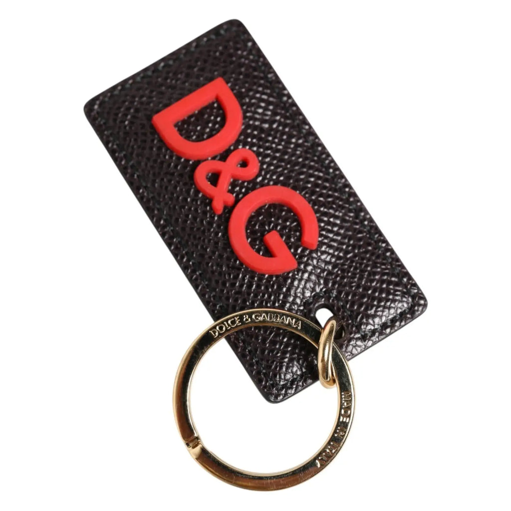 Porte-clés homme dolce gabbana en cuir de veau noir avec logo d&g rouge et anneau en métal doré