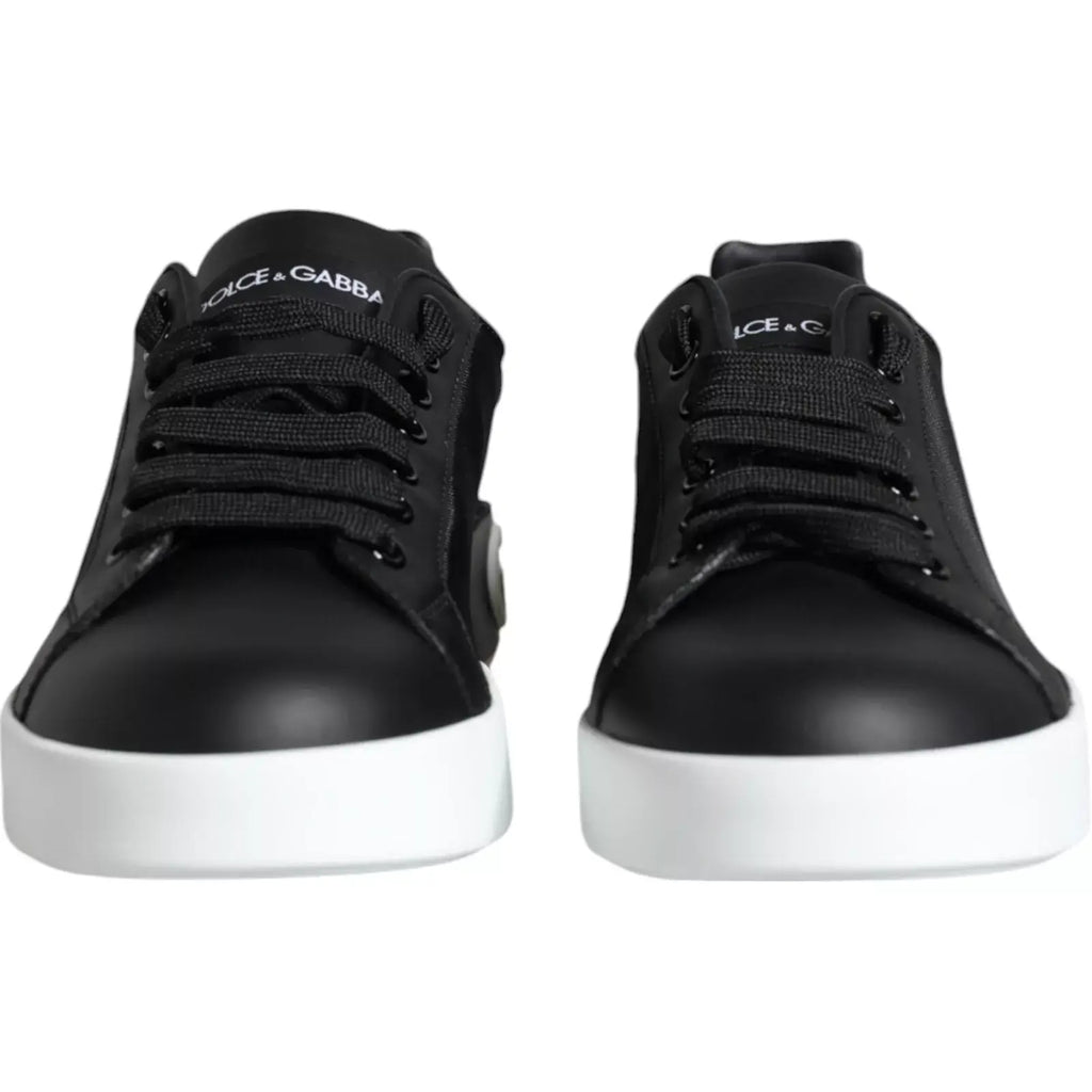 Baskets dolce & gabbana portofino en cuir de veau noir avec semelles en caoutchouc blanc et lacets noirs assortis