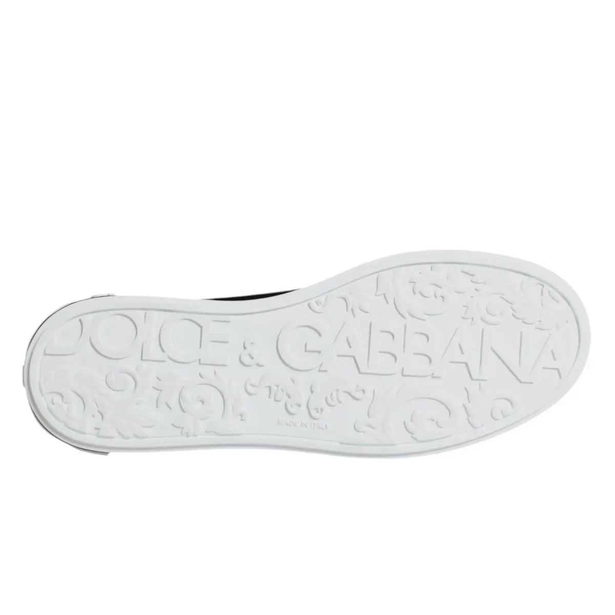 Semelle blanche en caoutchouc avec logo embossé dolce & gabbana et motifs décoratifs des baskets portofino en cuir noir