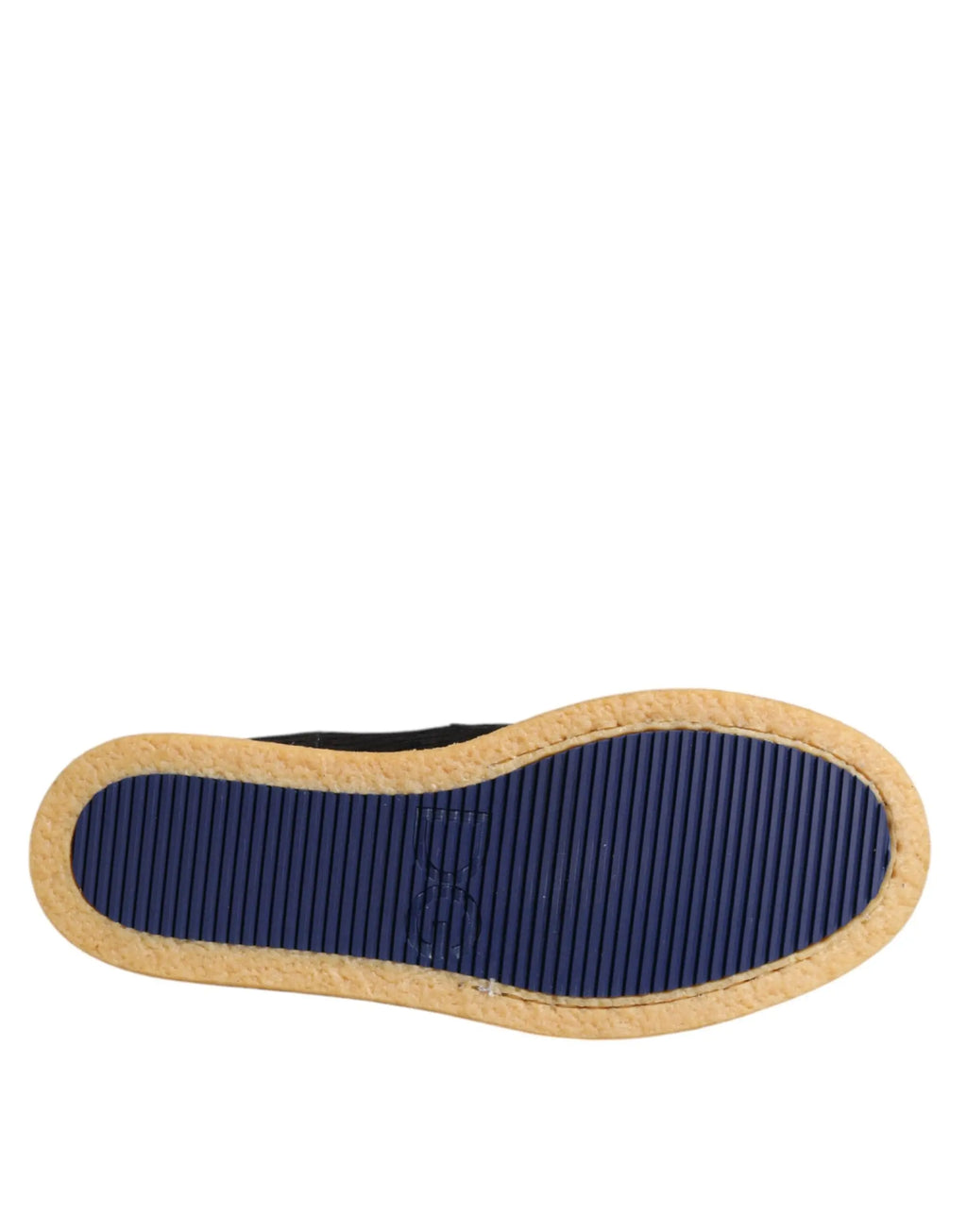 Semelle bleue en caoutchouc texturée avec bord en liège sur bottines noires en daim veau de dolce & gabbana