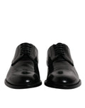 Dolce & gabbana derby en cuir de veau noir verni avec fermeture à lacets pour tenue formelle