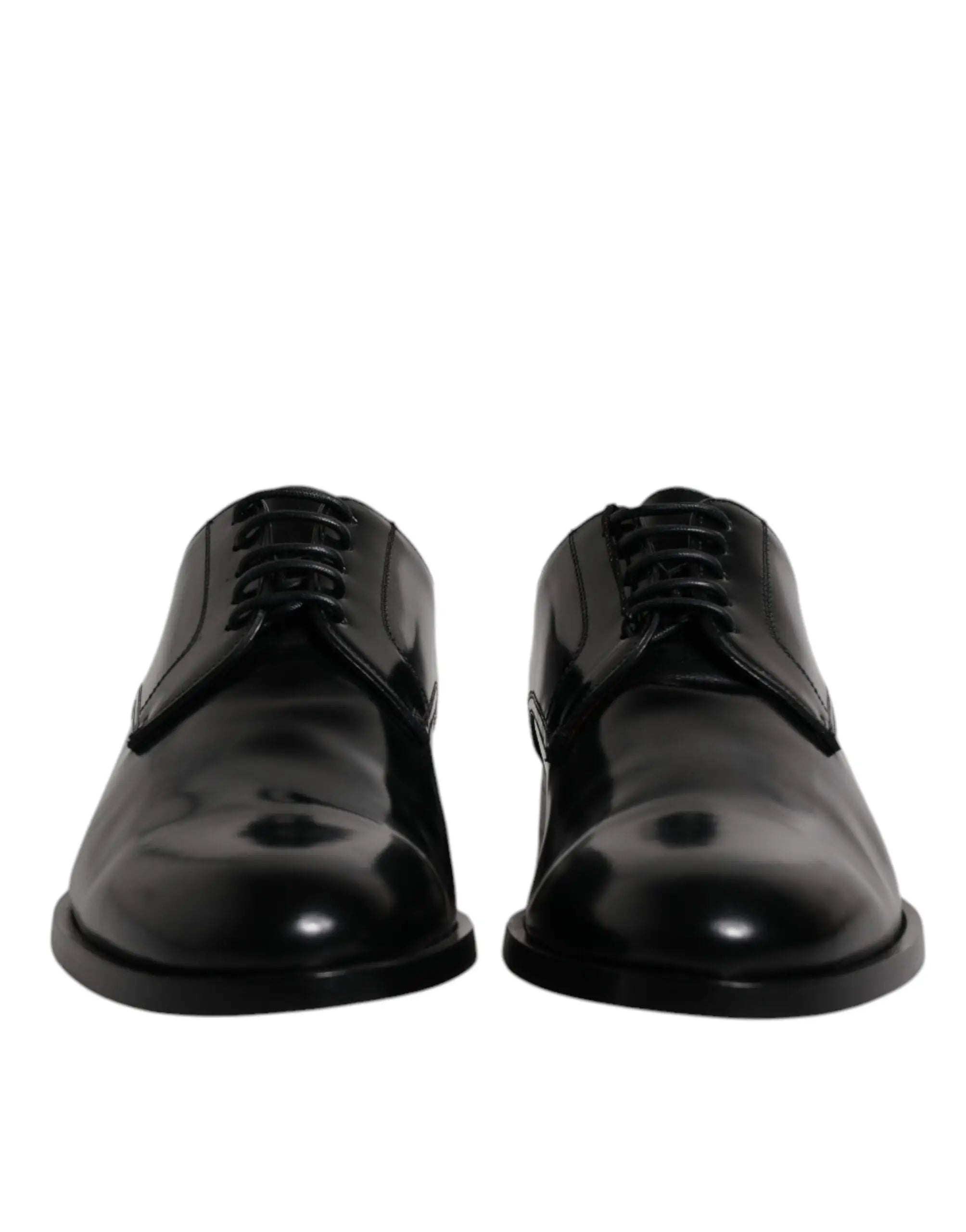 Dolce & gabbana derby en cuir de veau noir verni avec fermeture à lacets pour tenue formelle