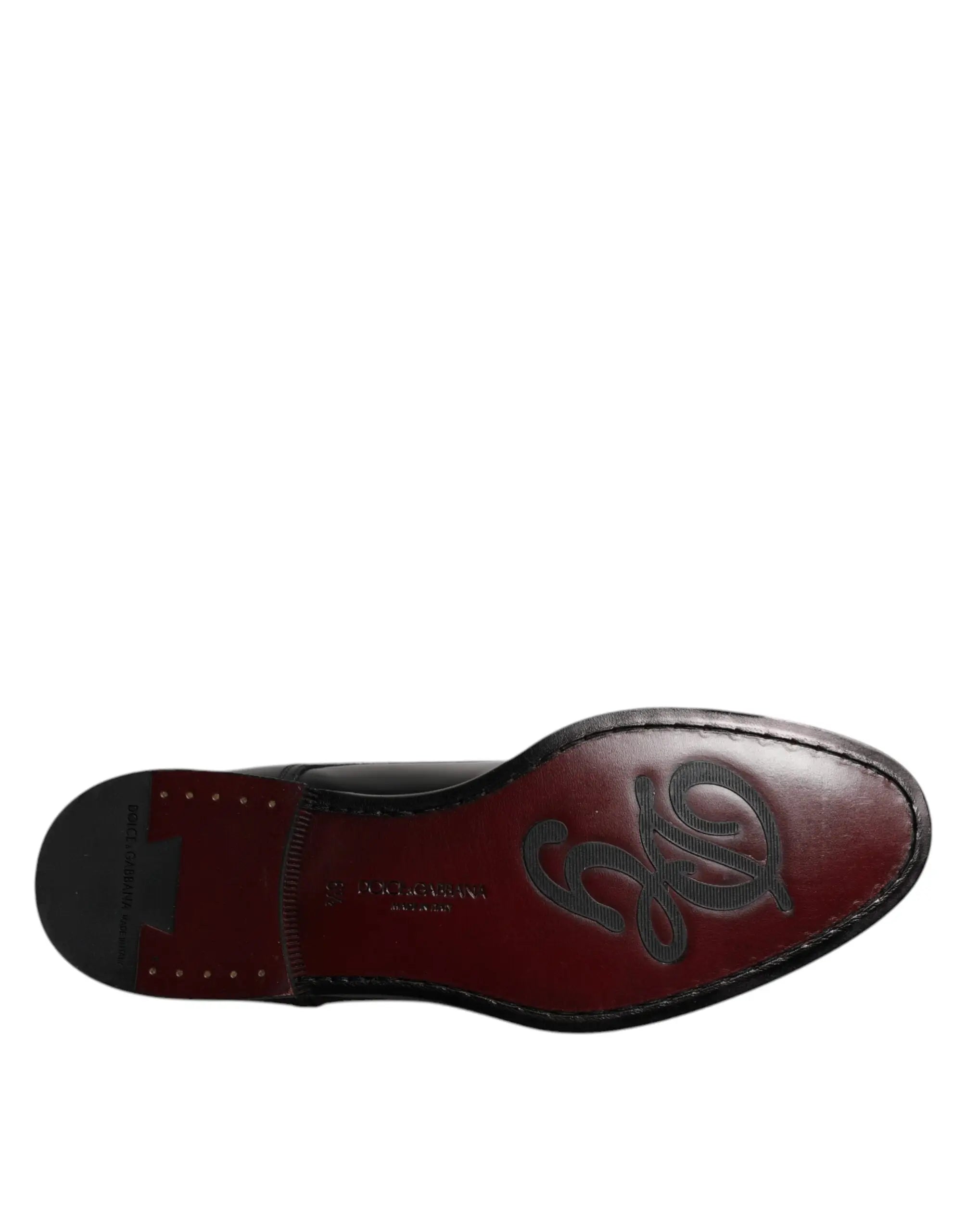 Chaussure derby en cuir de veau noir dolce & gabbana avec logo en relief sur la semelle bordeaux