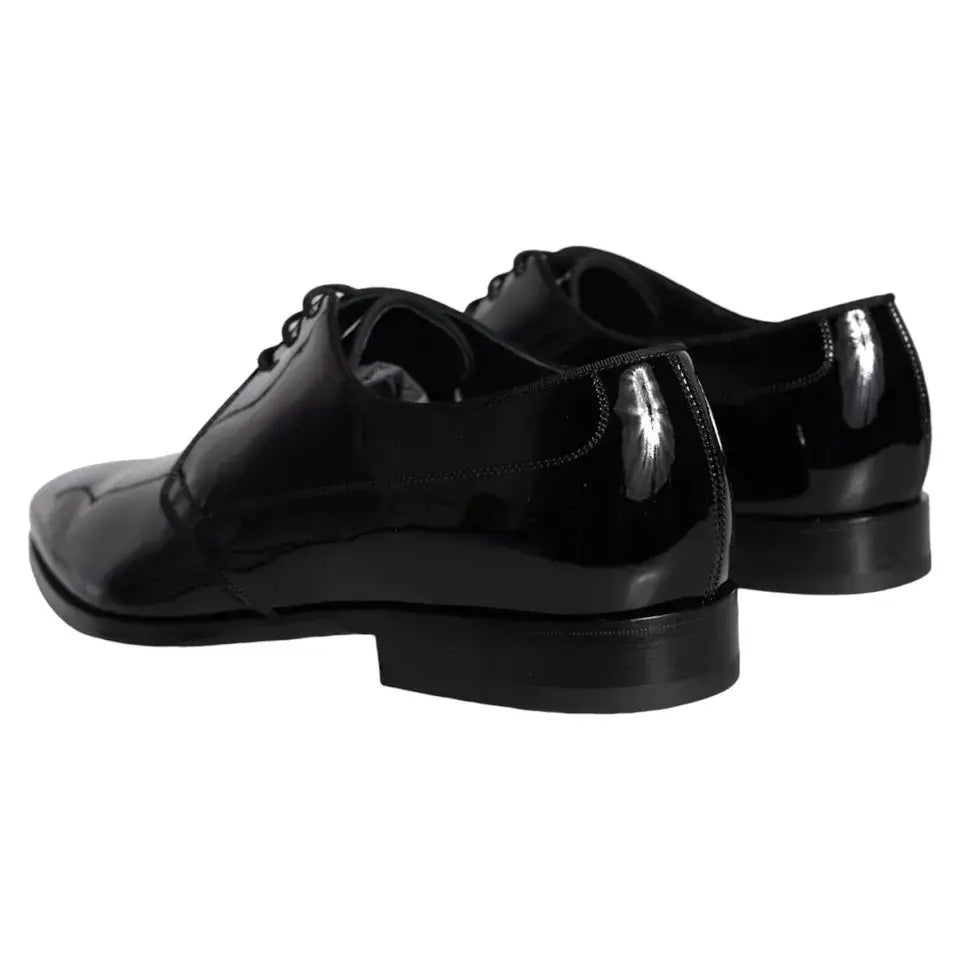 Dolce & gabbana derby homme en cuir noir verni en veau avec lacets et finition brillante classique oxford