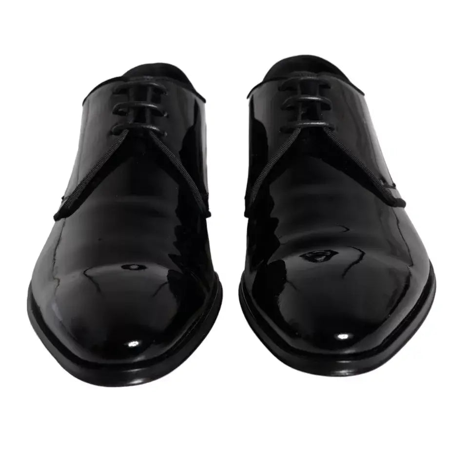 Dolce & gabbana derby homme en cuir de veau noir verni avec finition brillante et design à lacets classiques