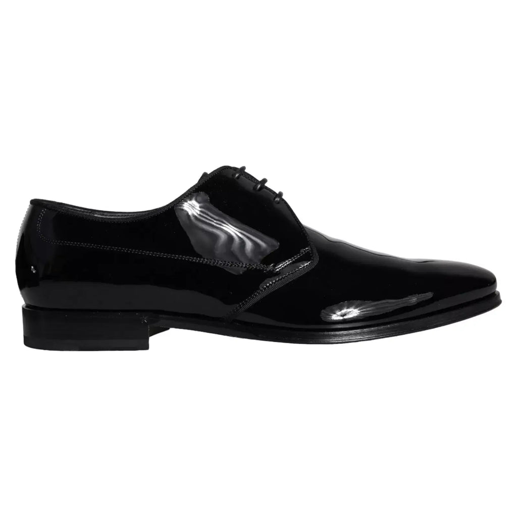 Dolce & gabbana derby homme en cuir de veau noir verni avec finition brillante et accents réfléchissants subtils