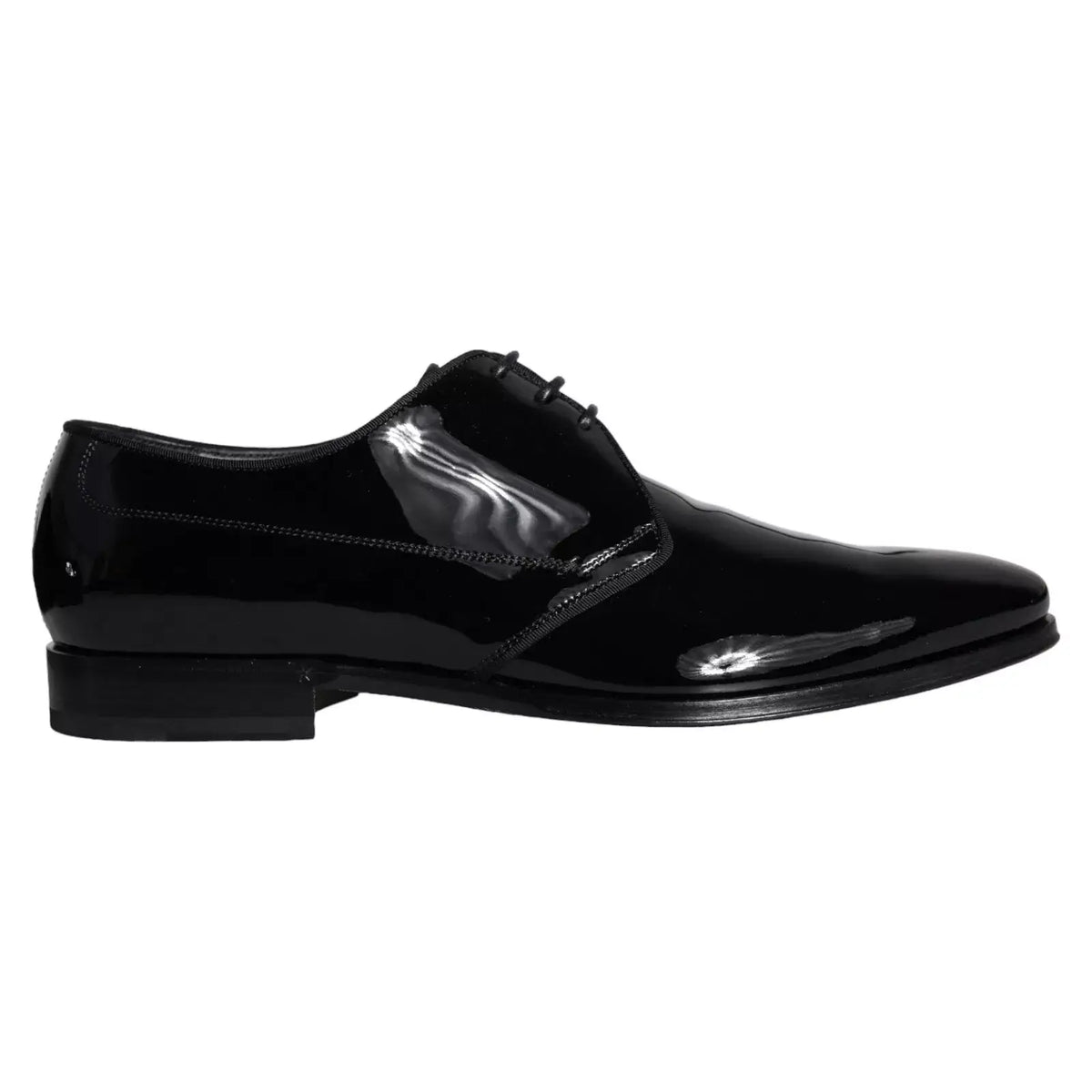 Dolce & gabbana derby homme en cuir de veau noir verni avec finition brillante et accents réfléchissants subtils
