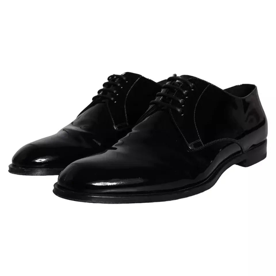 Dolce & Gabbana chaussures derby homme en cuir de veau noir avec finition vernie et lacets classiques