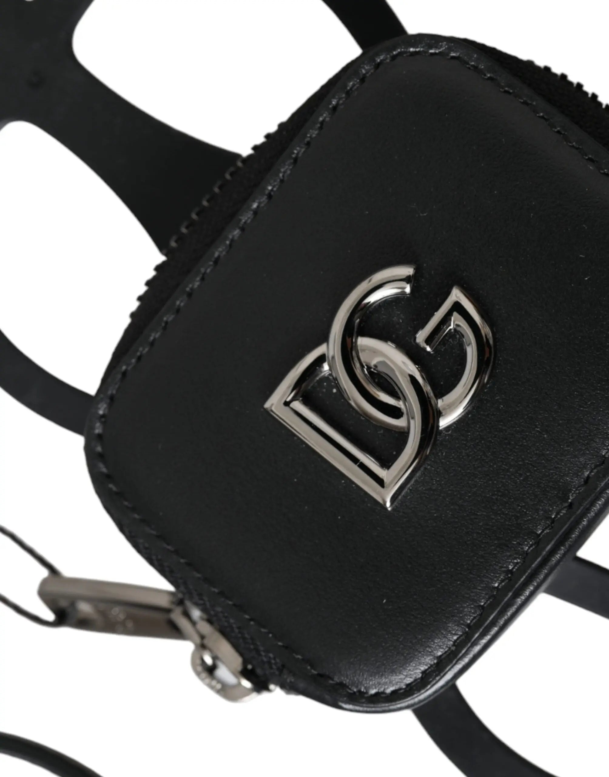 Sac bandoulière noir en cuir de veau avec logo dg argent et fermeture éclair dolce gabbana