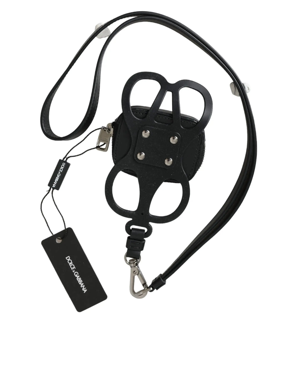 Dolce gabbana pochette bandoulière noire en cuir de veau avec design découpé distinctif et ferrures argentées