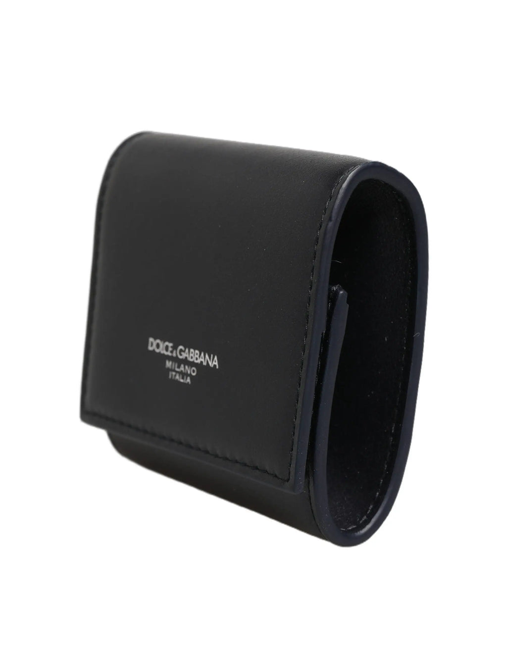 Portefeuille dolce gabbana noir en cuir de veau avec logo minimaliste blanc pliable et porte-monnaie intégré