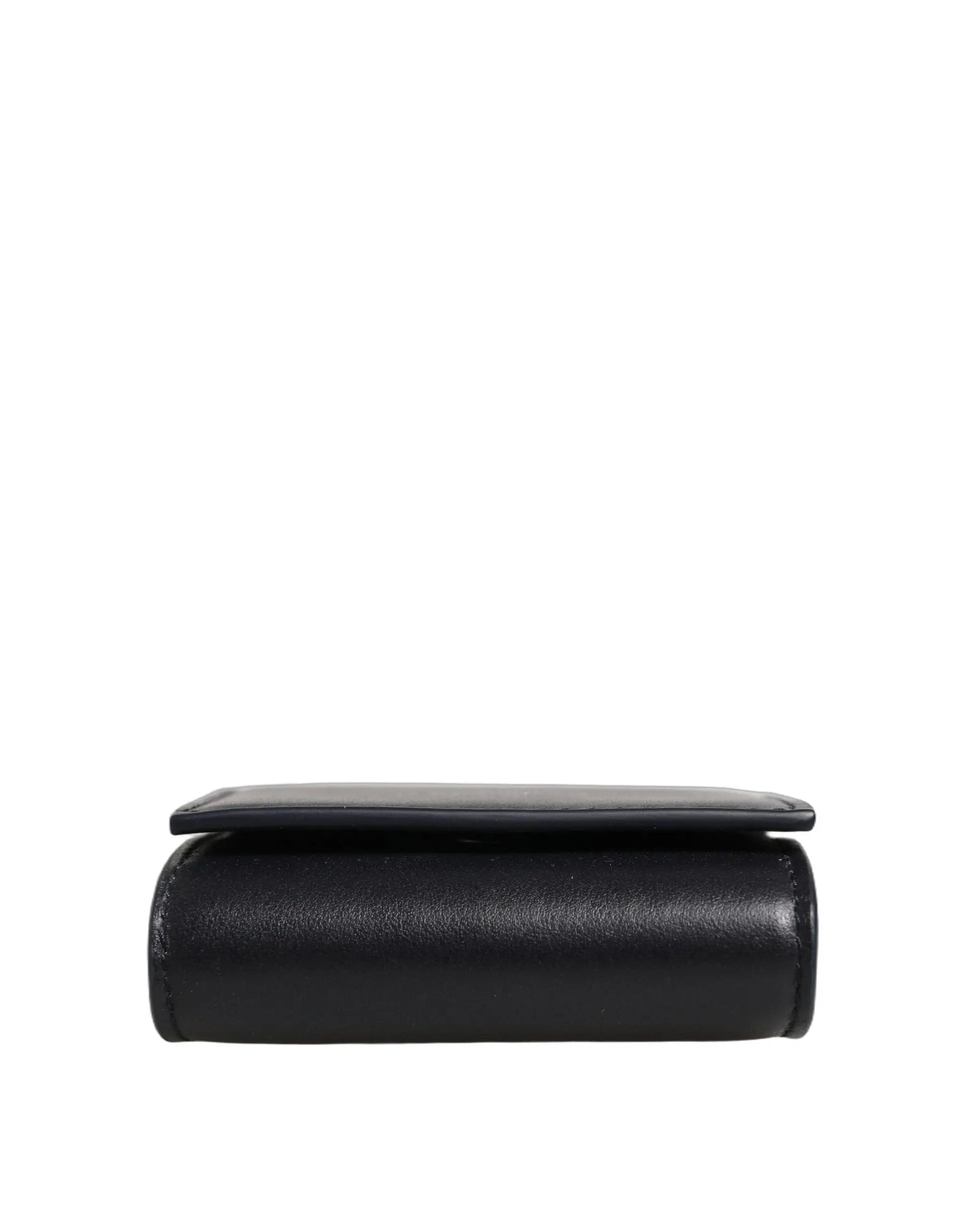 Porte-monnaie noir en cuir de veau calfskin dolce & gabbana avec logo imprimé et texture lisse minimaliste