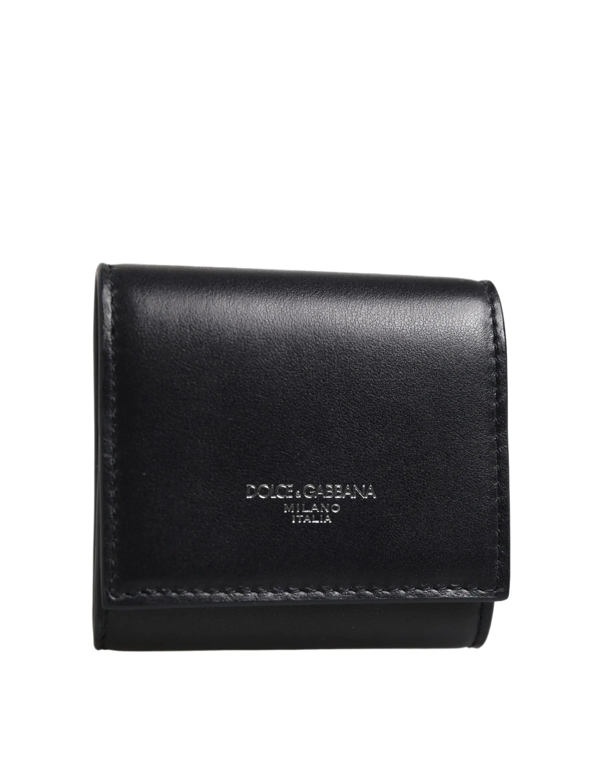 Portefeuille noir en cuir de veau dolce & gabbana pliable avec logo embossé et compartiment pour pièces