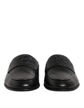 Dolce & gabbana mocassins noirs en cuir de veau avec bride en cuir embossée crocodile chaussures sans lacets