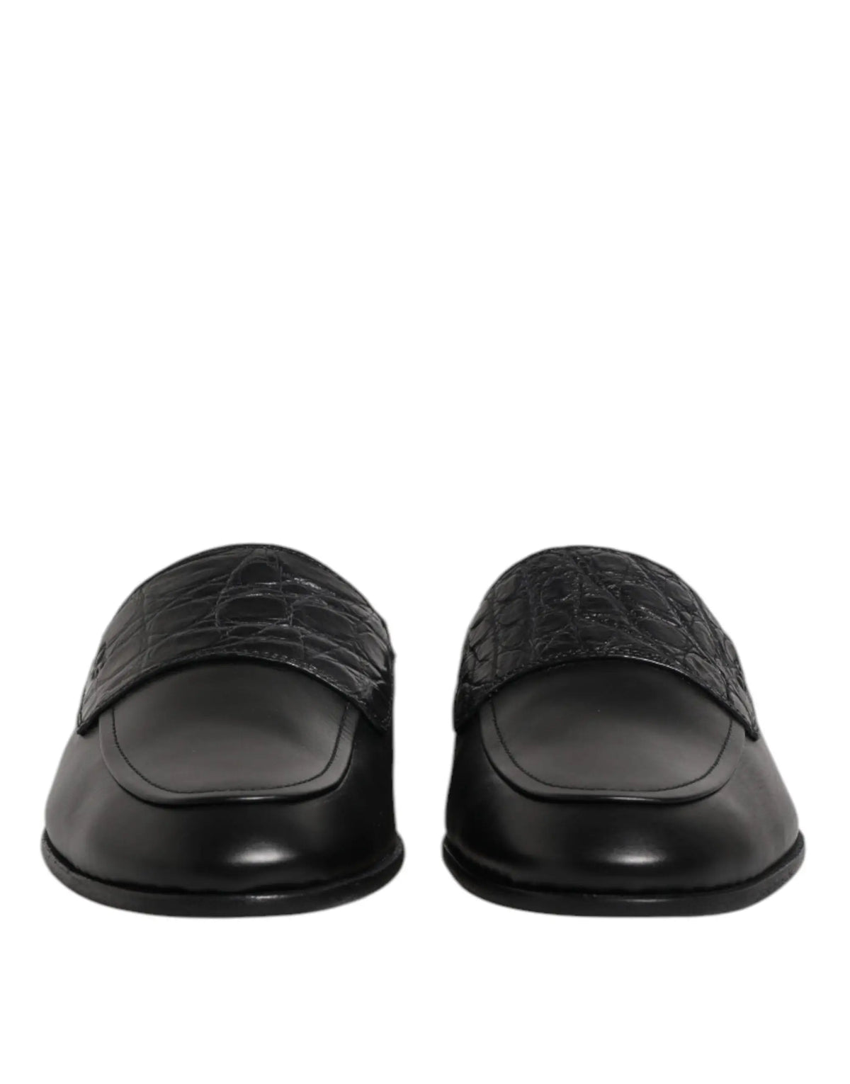 Dolce & gabbana mocassins noirs en cuir de veau avec bride en cuir embossée crocodile chaussures sans lacets