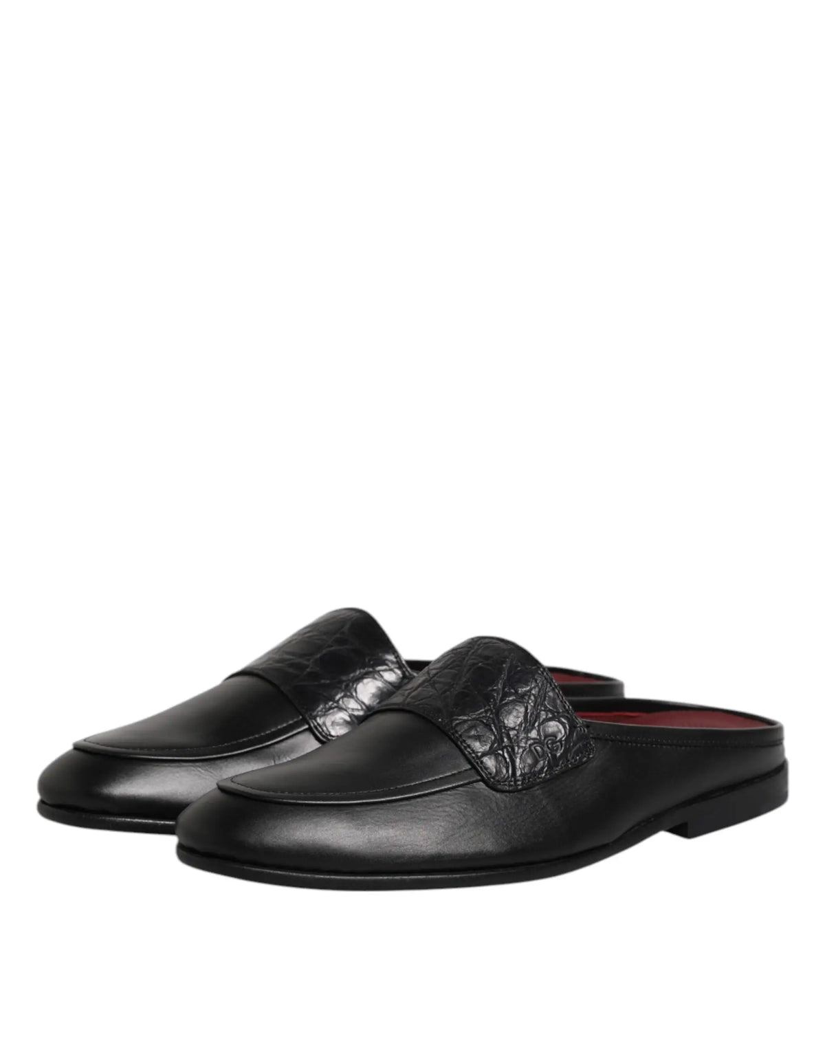 Mules noires en cuir de veau dolce & gabbana avec bride embossée crocodile texturée
