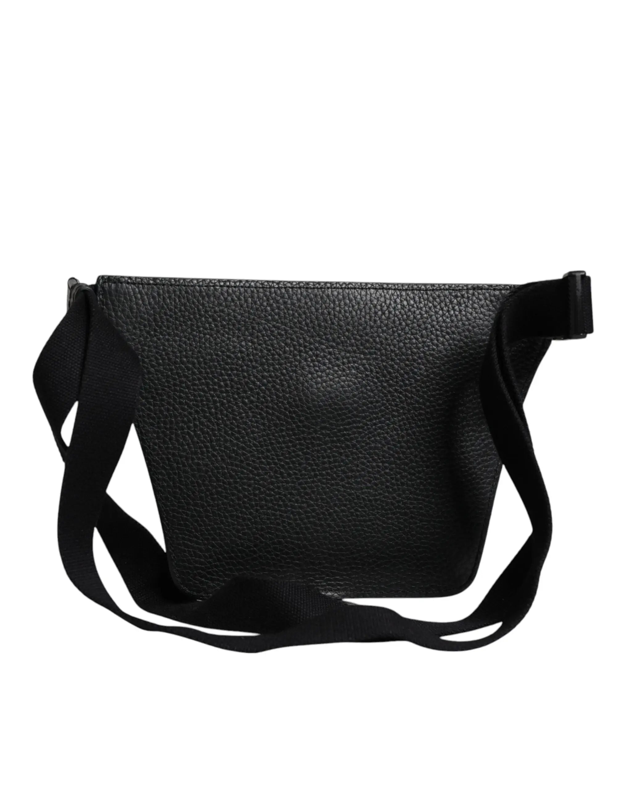 Dolce & gabbana sac ceinture homme en cuir de veau noir avec plaque logo et bandoulière ajustable en cuir grainé noir