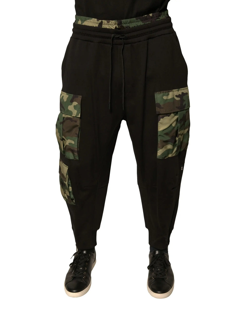 Pantalon cargo jogger dolce & gabbana noir en coton avec poches et taille à motif camouflage