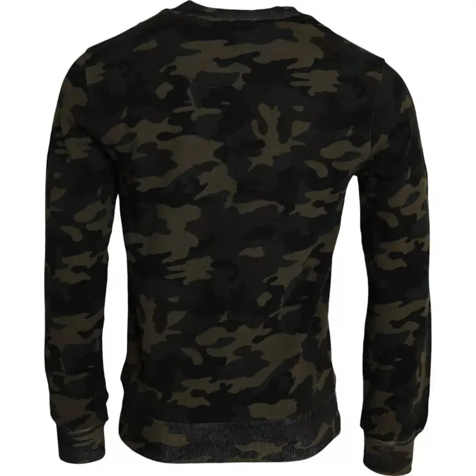 Dolce & gabbana sweat à manches longues camouflage noir et vert olive en coton avec col rond