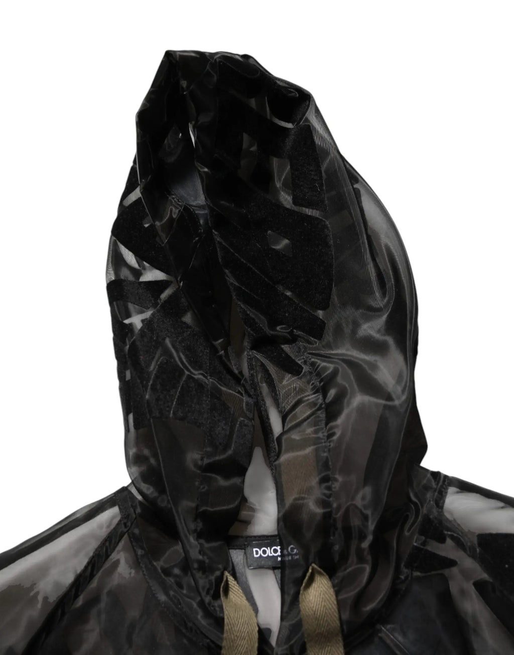 Dolce & gabbana sweat à capuche zippé pour homme noir avec imprimé camouflage et capuche transparente noire brillante
