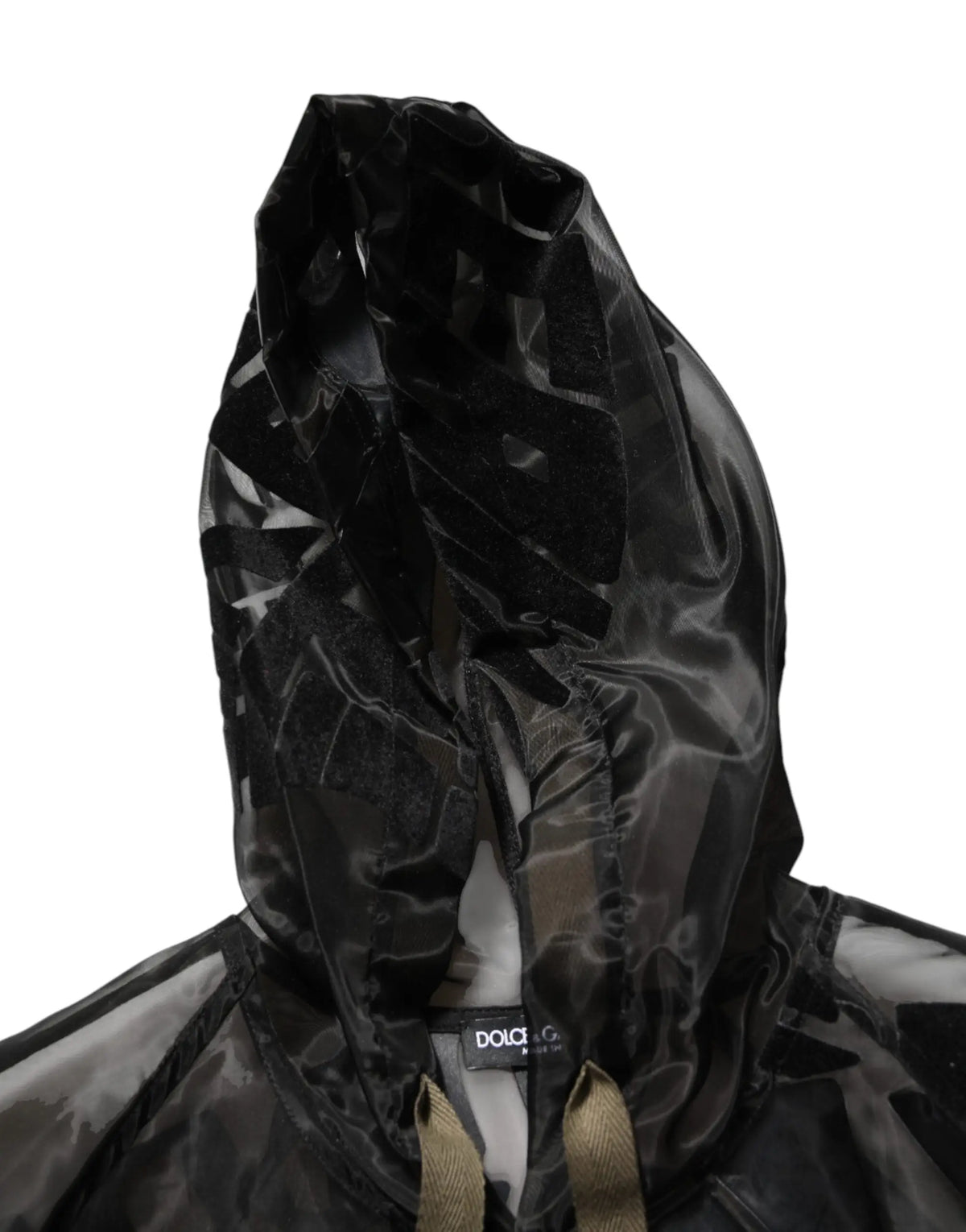 Dolce & gabbana sweat à capuche zippé pour homme noir avec imprimé camouflage et capuche transparente noire brillante
