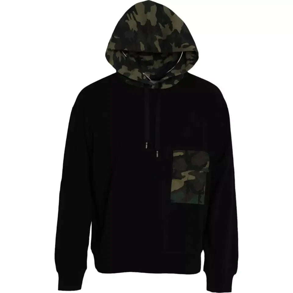 Dolce & gabbana sweat à capuche noir avec capuche et poche poitrine camouflage pour un style urbain élégant