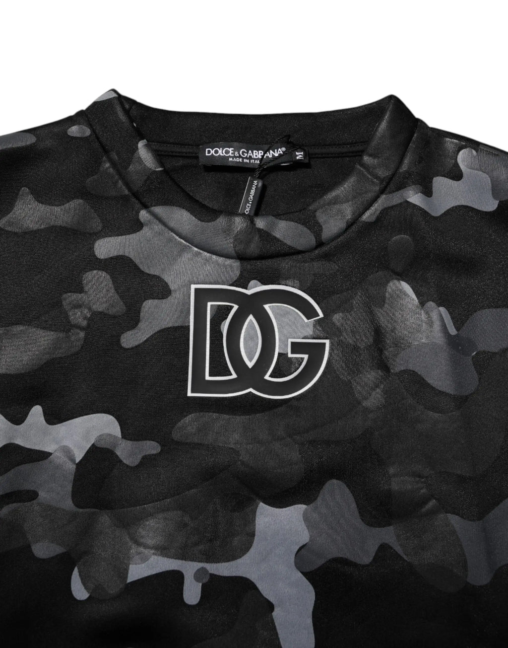 Dolce & gabbana sweatshirt à motif camouflage noir et gris avec logo dg blanc audacieux sur la poitrine