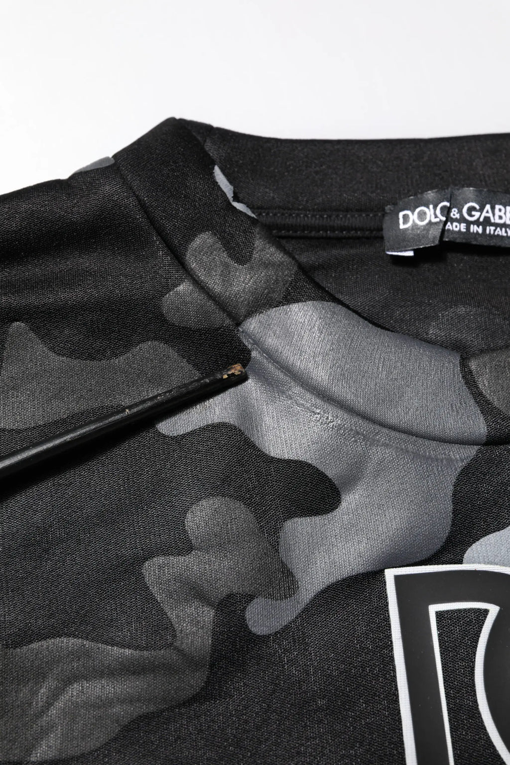 Dolce & gabbana black and gray camouflage pullover sweatshirt with bold white logo on front