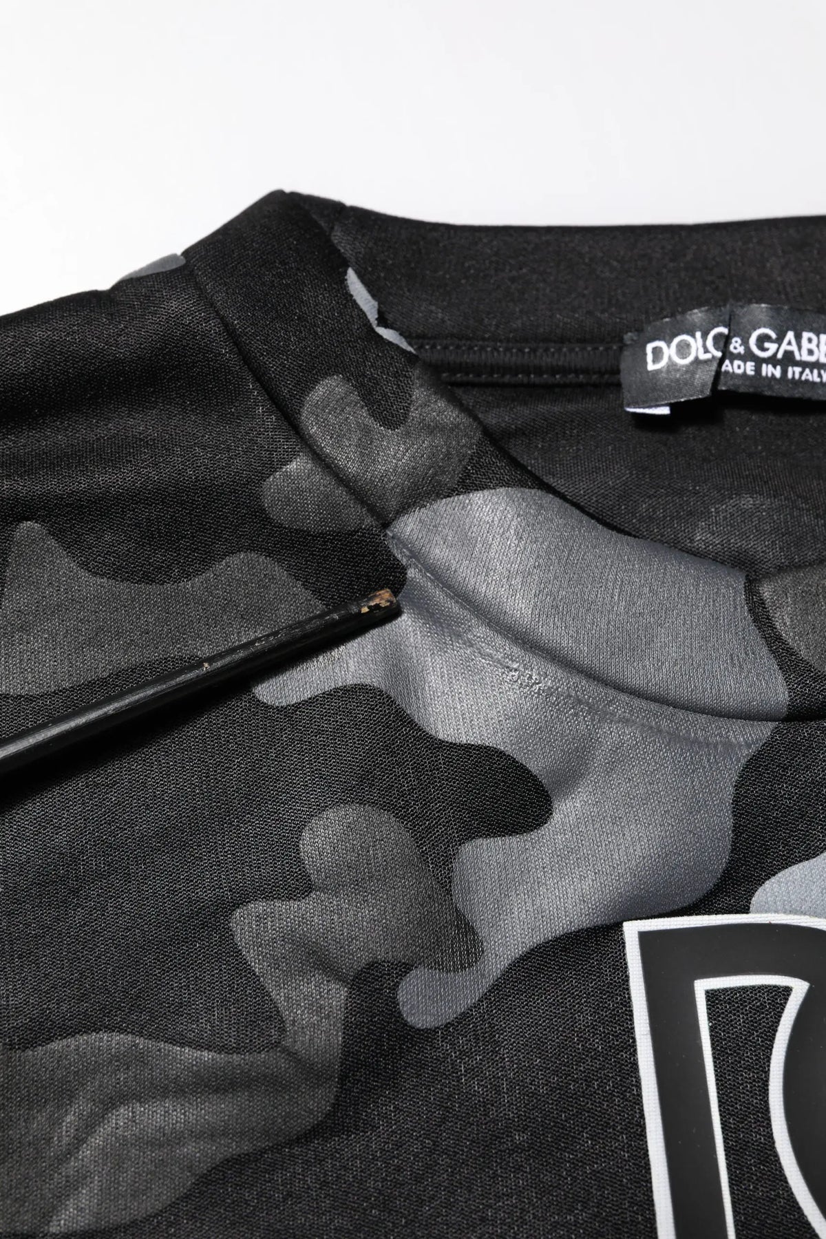 Dolce & gabbana black and gray camouflage pullover sweatshirt with bold white logo on front
