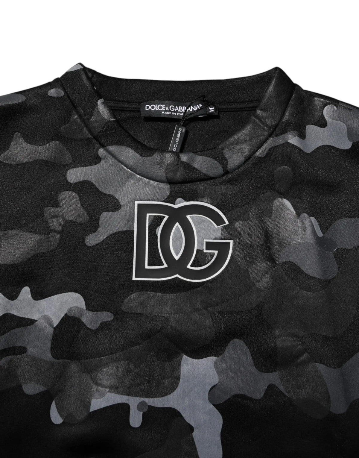Sweatshirt dolce & gabbana noir camouflage avec logo dg blanc audacieux sur la poitrine